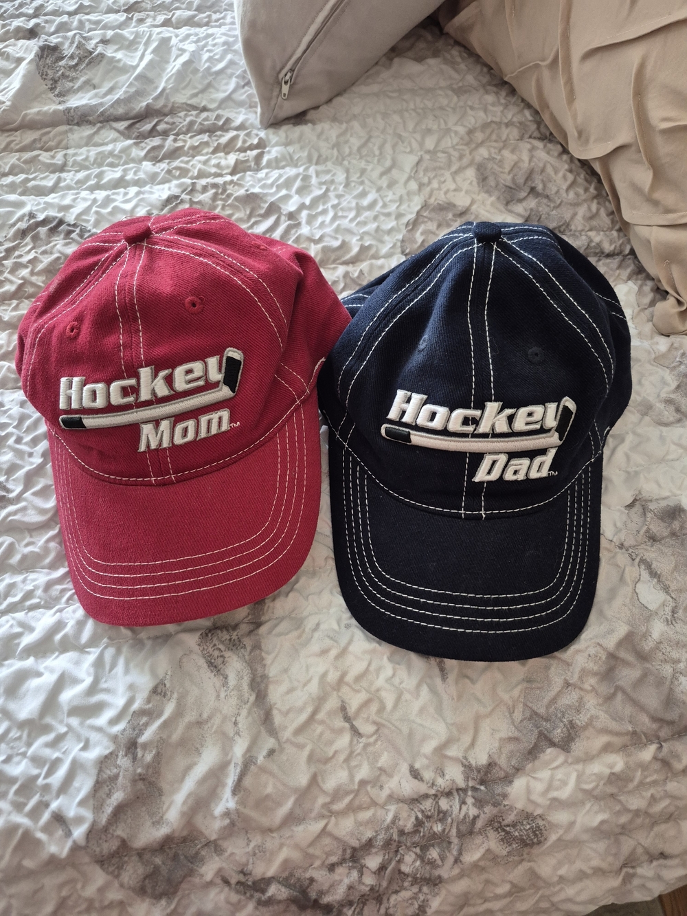 'Hockey Mom' and 'Hockey Dad' Caps - Red & Navy